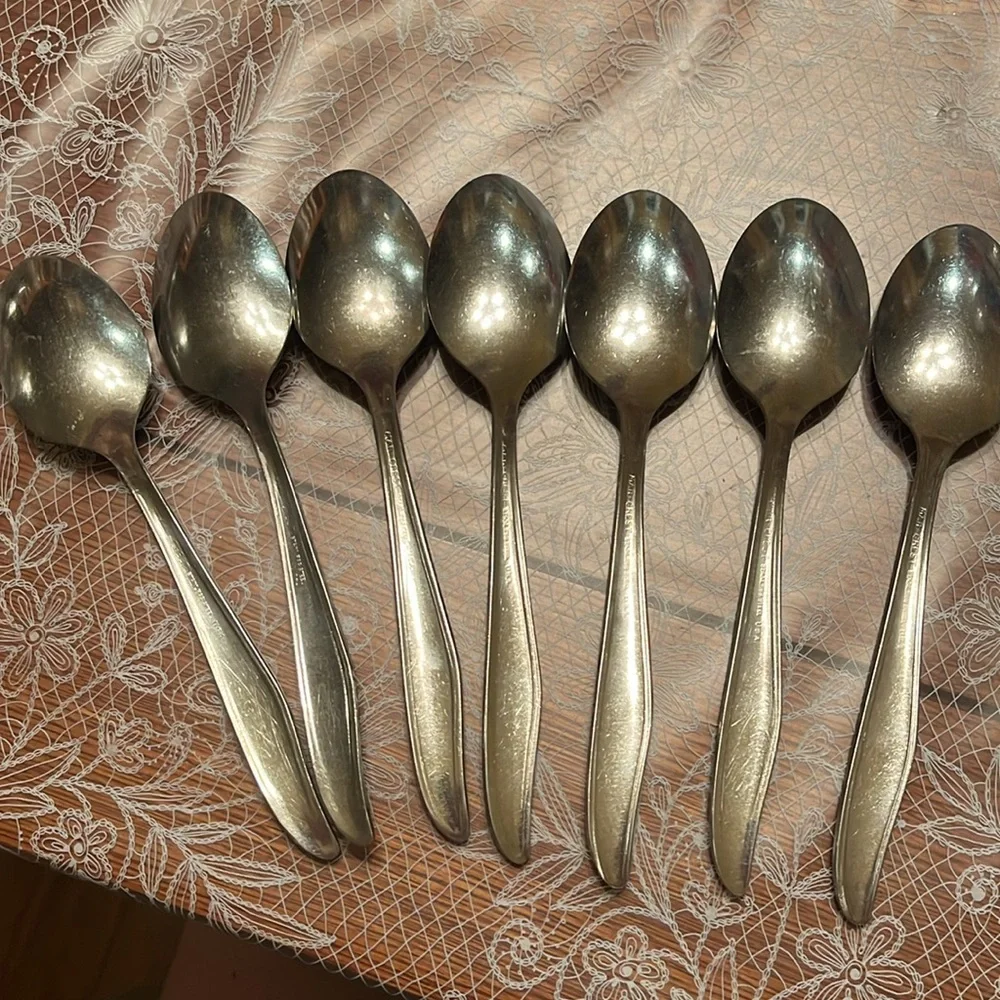 MAR-CREST Set of 7 CITATION Atomic Starburst MCM vintage Teaspoons Stainless USA